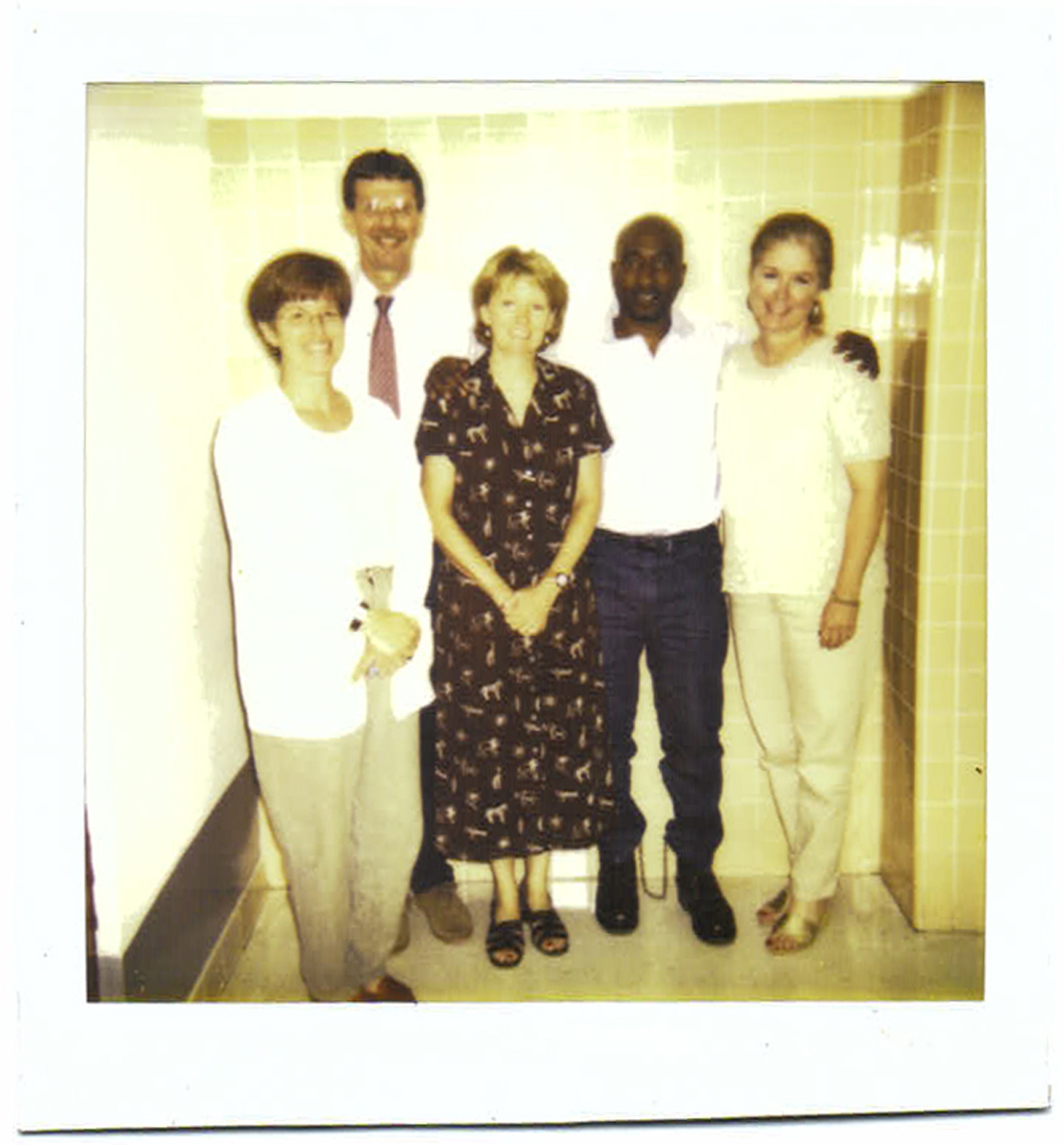 LSU Professor of Research Cecile Guin (center) coordinated with a team to support Feltus Taylor (second from right) while he was on death row. The team also included his lawyer Jean Faria (left), his spiritual advisor Charles deGravelles (second from left), and medical social worker Jane Smith (right), who was an LSU colleague and fellow graduate of Guin’s—they remain close friends and neighbors.